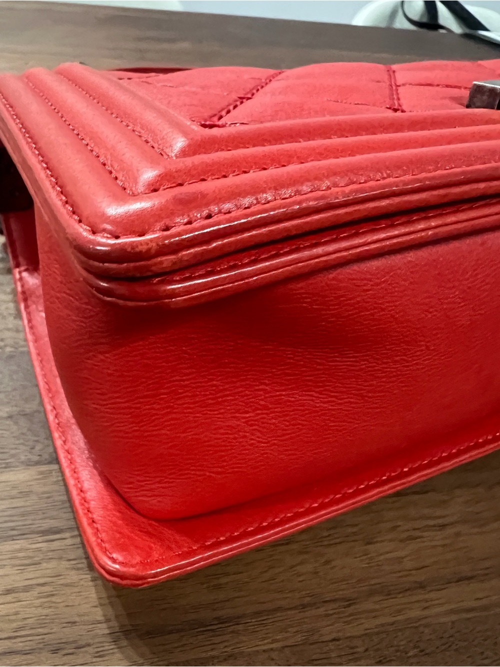 Chanel Medium Boy Bag Red Lambskin Very Good Condition with Dust Bag - Picture 7 of 16